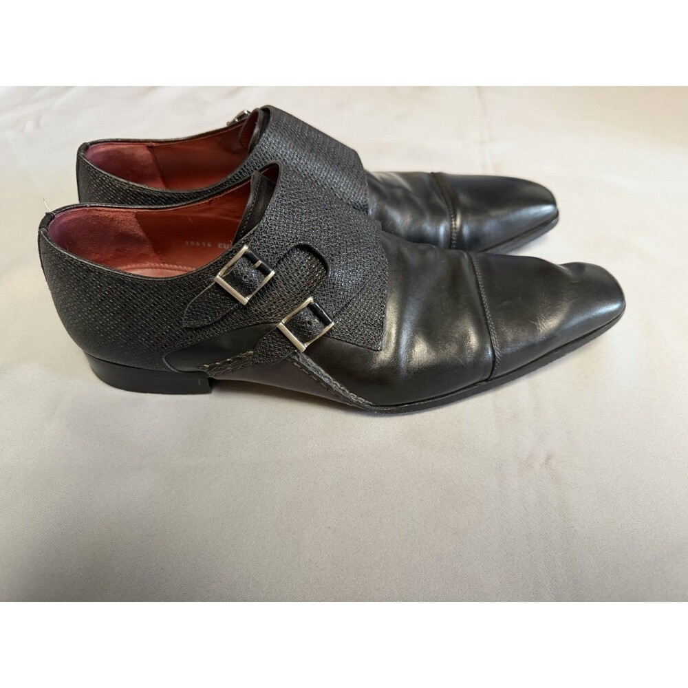 Magnanni Double Monk Strap Mens Shoes Size US 11.5/EU 44.5 in Leather Black